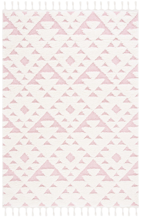 Safavieh Moroccan Tassel Shag 688 Power Loomed Shag & Flokati Rug Ivory / Pink 5'-3" x 7'-6"