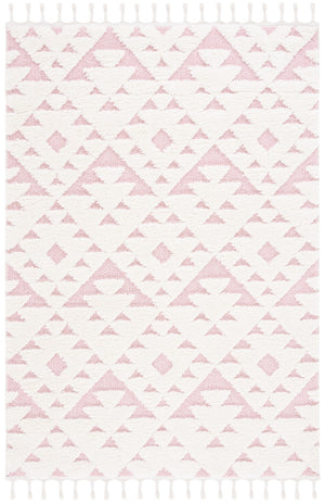 Safavieh Moroccan Tassel Shag Rug - Elegant Bohemian Design For Cozy Home Decor - Turkish Quality Craftsmanship Ivory ,Pink 65% Polypropylene,35% Jute + Poly,Cotton Mts688u-3r