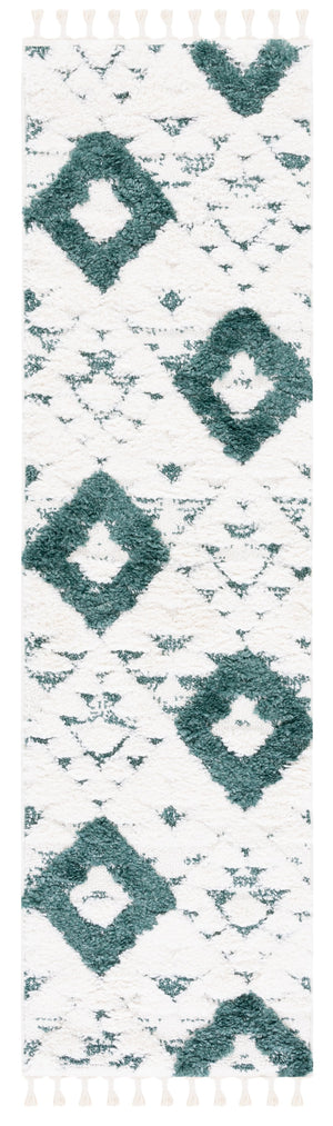Safavieh Moroccan Area Rug - Luxurious Plush Shag Design With Geometric Pattern For Elegant Home Decor Green ,Ivory 65% Polypropylene,35% Jute + Poly,Cotton Mts688y-8