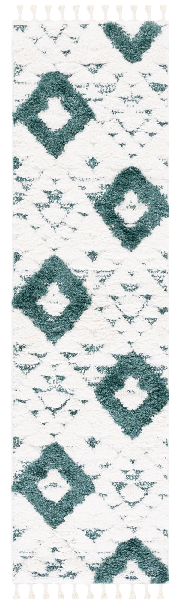 Safavieh Moroccan Area Rug - Luxurious Plush Shag Design With Geometric Pattern For Elegant Home Decor Green ,Ivory 65% Polypropylene,35% Jute + Poly,Cotton Mts688y-8