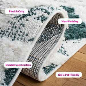 Safavieh Moroccan Area Rug - Luxurious Plush Shag Design With Geometric Pattern For Elegant Home Decor Green ,Ivory 65% Polypropylene,35% Jute + Poly,Cotton Mts688y-8