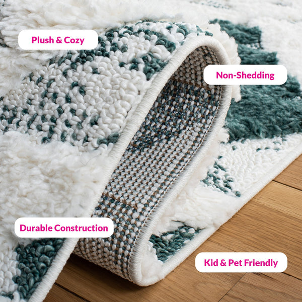 Safavieh Moroccan Area Rug - Luxurious Plush Shag Design With Geometric Pattern For Elegant Home Decor Green ,Ivory 65% Polypropylene,35% Jute + Poly,Cotton Mts688y-8