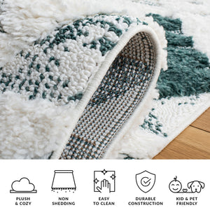 Safavieh Moroccan Area Rug - Luxurious Plush Shag Design With Geometric Pattern For Elegant Home Decor Green ,Ivory 65% Polypropylene,35% Jute + Poly,Cotton Mts688y-8
