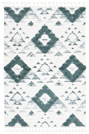 Safavieh Moroccan Area Rug - Luxurious Plush Shag Design With Geometric Pattern For Elegant Home Decor Green ,Ivory 65% Polypropylene,35% Jute + Poly,Cotton Mts688y-8