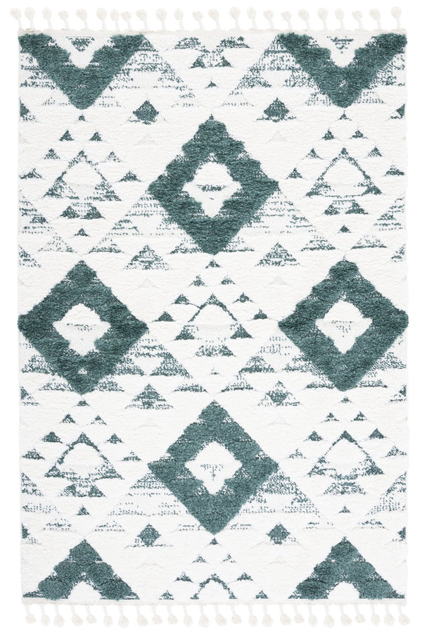 Safavieh Moroccan Area Rug - Luxurious Plush Shag Design With Geometric Pattern For Elegant Home Decor Green ,Ivory 65% Polypropylene,35% Jute + Poly,Cotton Mts688y-8