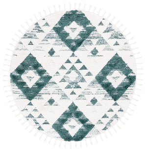 Safavieh Moroccan Tassel Shag 688 Power Loomed Polypropylene Pile Shag & Flokati Rug Green / Ivory MTS688Y-8SQ