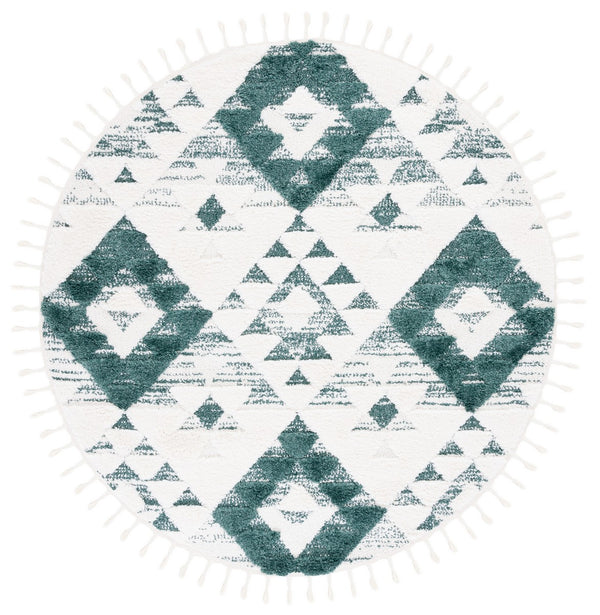 Safavieh Moroccan Tassel Shag 688 Power Loomed Polypropylene Pile Shag & Flokati Rug Green / Ivory MTS688Y-8SQ