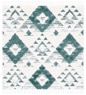 Safavieh Moroccan Area Rug - Luxurious Plush Shag Design With Geometric Pattern For Elegant Home Decor Green ,Ivory 65% Polypropylene,35% Jute + Poly,Cotton Mts688y-8