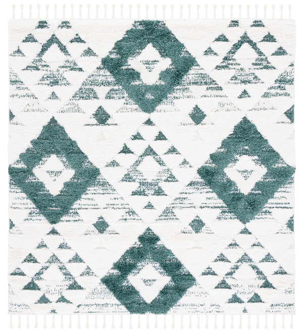 Safavieh Moroccan Area Rug - Luxurious Plush Shag Design With Geometric Pattern For Elegant Home Decor Green ,Ivory 65% Polypropylene,35% Jute + Poly,Cotton Mts688y-8