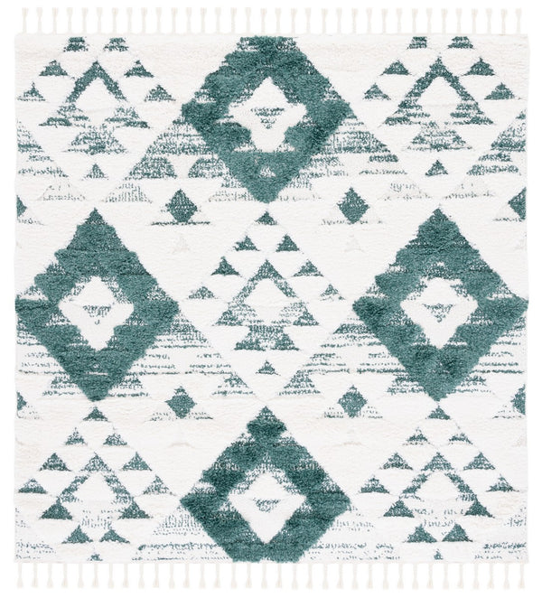 Safavieh Moroccan Tassel Shag 688 Power Loomed Polypropylene Pile Shag & Flokati Rug Green / Ivory MTS688Y-8SQ