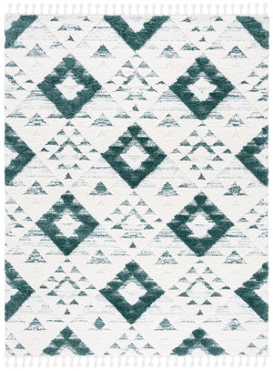Safavieh Moroccan Area Rug - Luxurious Plush Shag Design With Geometric Pattern For Elegant Home Decor Green ,Ivory 65% Polypropylene,35% Jute + Poly,Cotton Mts688y-8
