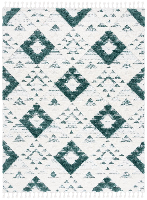 Safavieh Moroccan Area Rug - Luxurious Plush Shag Design With Geometric Pattern For Elegant Home Decor Green ,Ivory 65% Polypropylene,35% Jute + Poly,Cotton Mts688y-8