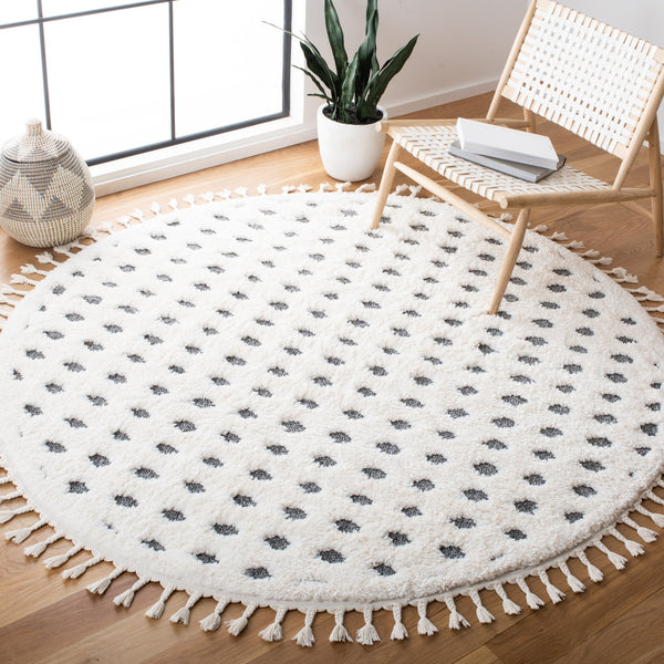 Safavieh Moroccan Tassel Shag Area Rug - Luxurious Plush Comfort With Elegant Floral Motifs & Eco-friendly Durability Ivory ,Grey Polypropylene Pile Mts690a-5