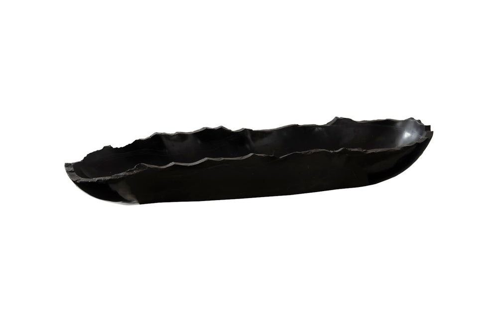Phillips Collection Onyx Canoe Bowl - Handcrafted Black Onyx Centerpiece with Unique Veining for Modern Organic Decor MX106696