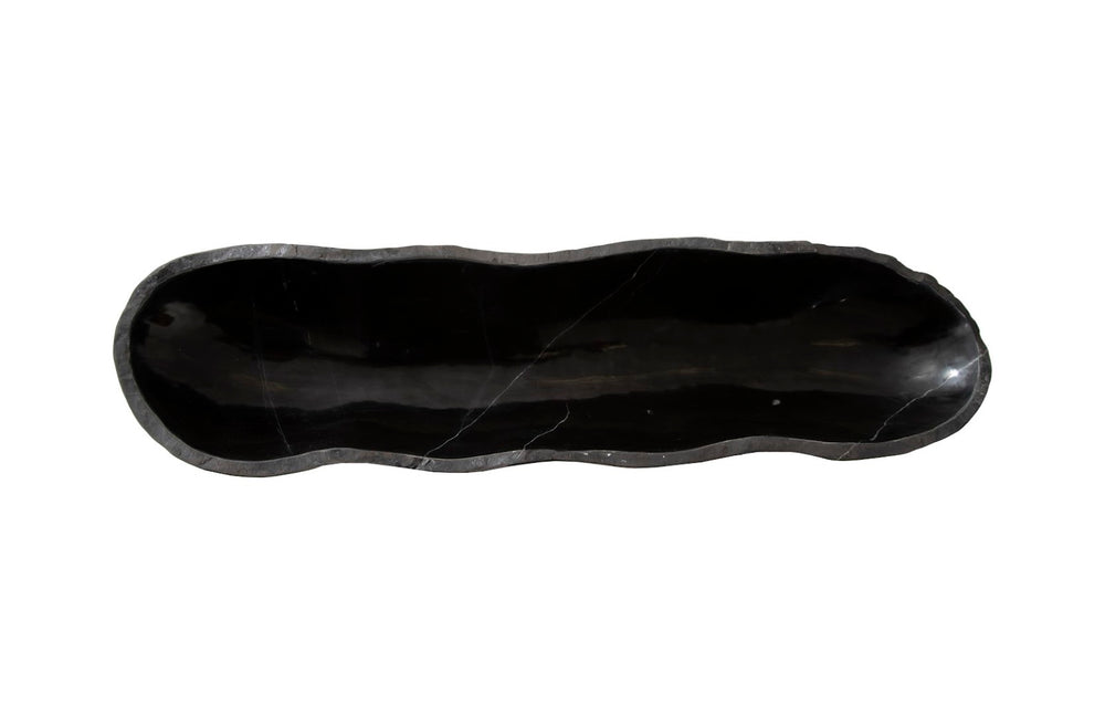 Phillips Collection Aragonite Canoe Bowl, Elegant Black Design, Medium Size, Perfect For Modern Organic Décor Black Stone ,Onyx Mx106896