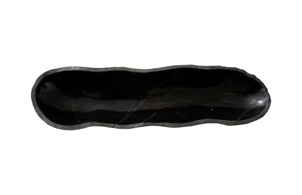 Phillips Collection Aragonite Canoe Bowl, Black Medium – Handcrafted Organic Décor with Unique Veining for Modern Spaces MX106896