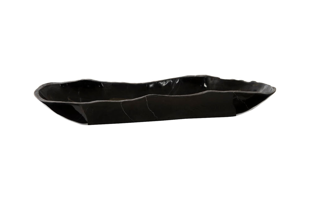 Phillips Collection Aragonite Canoe Bowl, Elegant Black Design, Medium Size, Perfect For Modern Organic Décor Black Stone ,Onyx Mx106896