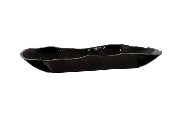 Phillips Collection Aragonite Canoe Bowl, Black Medium – Handcrafted Organic Décor with Unique Veining for Modern Spaces MX106896