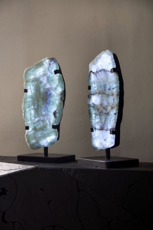 Phillips Collection Onyx Fluorite Stone Table Lamp with Black Base Sculptural Ambient Bedroom Glow MX114564