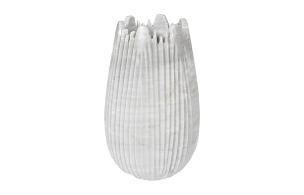 Phillips Collection Marble Cocoon Vase – Exquisite Natural Marble Craftsmanship With Elegant Ridged Textures For Décor White Marble Mx118483