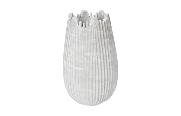 Phillips Collection Marble Cocoon Vase – Exquisite Natural Marble Craftsmanship With Elegant Ridged Textures For Décor White Marble Mx118483