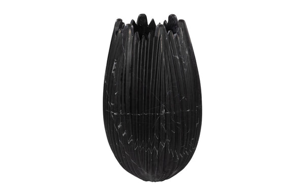 Phillips Collection Marble Cocoon Vase – Exquisite Natural Marble Craftsmanship With Elegant Ridged Textures For Décor Black Marble Mx118484