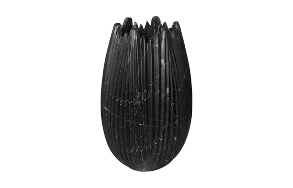 Phillips Collection Marble Cocoon Vase – Exquisite Natural Marble Craftsmanship With Elegant Ridged Textures For Décor Black Marble Mx118484