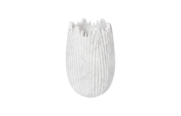 Phillips Collection Marble Cocoon Vase – Exquisite Natural Marble Craftsmanship With Elegant Ridged Textures For Décor White Marble Mx118485
