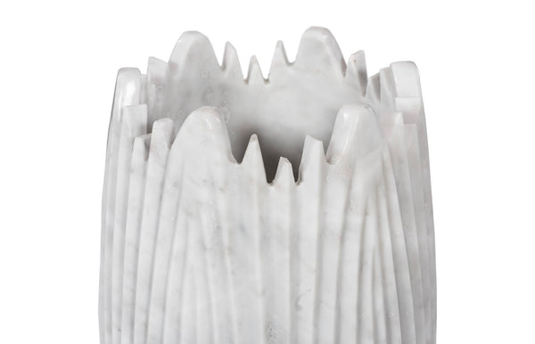Phillips Collection Marble Cocoon Vase – Exquisite Natural Marble Craftsmanship With Elegant Ridged Textures For Décor White Marble Mx118485
