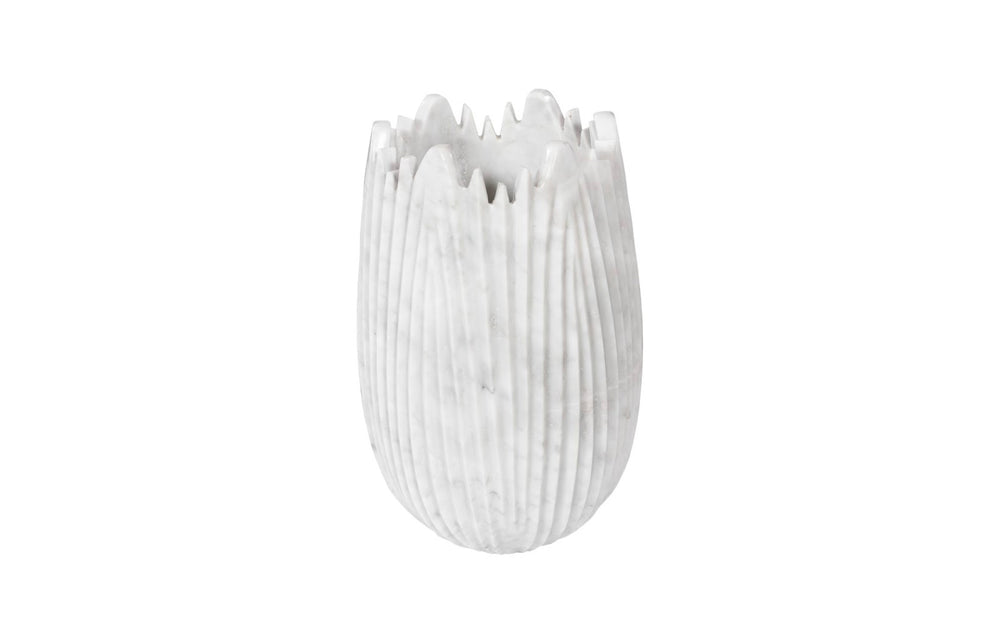 Phillips Collection Marble Cocoon Vase – Exquisite Natural Marble Craftsmanship With Elegant Ridged Textures For Décor White Marble Mx118485