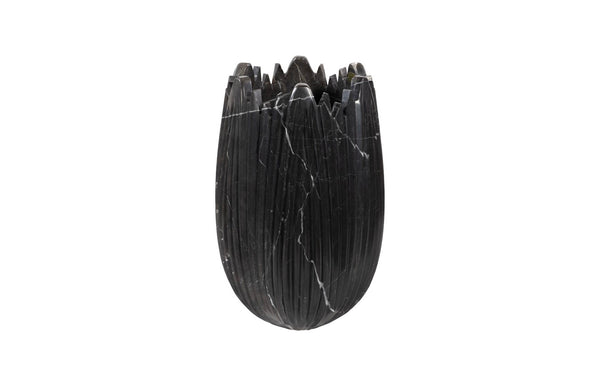 Phillips Collection Marble Cocoon Vase – Exquisite Natural Marble Craftsmanship With Elegant Ridged Textures For Décor Black Marble Mx118486