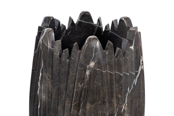 Phillips Collection Marble Cocoon Vase – Exquisite Natural Marble Craftsmanship With Elegant Ridged Textures For Décor Black Marble Mx118486