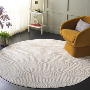 Safavieh Maya Contemporary Round Area Rug - Elegant Ivory And Beige Design For Modern Home Décor Ivory ,Beige 28%  Jute,23% Polyester Shrink,20% Polyester,15% Adhesive Material,14% Polyester Flash Mya102a-7r