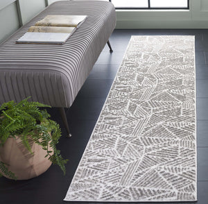 Safavieh Maya Modern Abstract Runner Rug In Striking Ivory And Grey - Durable, Stylish Home Decor Accent Ivory ,Grey 28%  Jute,23% Polyester Shrink,20% Polyester,15% Adhesive Material,14% Polyester Flash Mya116a-7sq