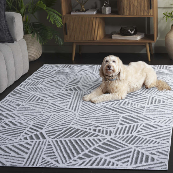 Safavieh Maya Modern Abstract Runner Rug In Striking Ivory And Grey - Durable, Stylish Home Decor Accent Ivory ,Grey 28%  Jute,23% Polyester Shrink,20% Polyester,15% Adhesive Material,14% Polyester Flash Mya116a-7sq