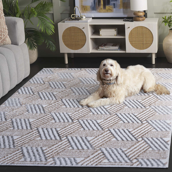 Safavieh Maya Contemporary Geometric Area Rug - Chic Ivory And Grey Beige Design For Cozy Living Spaces Ivory ,Grey Beige 28%  Jute,23% Polyester Shrink,20% Polyester,15% Adhesive Material,14% Polyester Flash Mya118a-7r