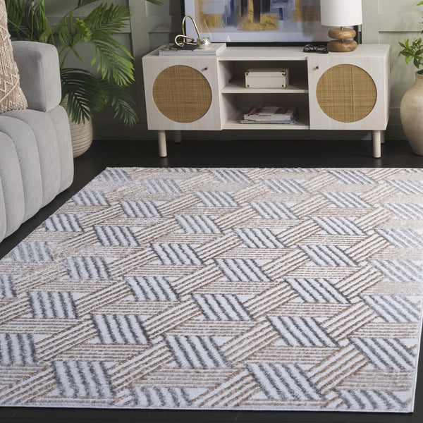 Safavieh Maya Contemporary Geometric Area Rug - Chic Ivory And Grey Beige Design For Cozy Living Spaces Ivory ,Grey Beige 28%  Jute,23% Polyester Shrink,20% Polyester,15% Adhesive Material,14% Polyester Flash Mya118a-7r