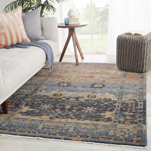 Jaipur Living Vibe by Jaipur Living Distressed Turkish Style Area Rug with Fringe Trim Room Blue 9'6"X12'7" RUG146768