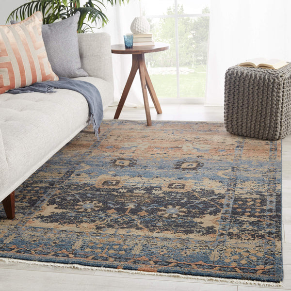 Jaipur Living Vibe by Jaipur Living Distressed Turkish Style Area Rug with Fringe Trim Room Blue 9'6"X12'7" RUG146768