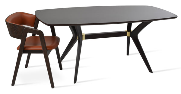 Soho Concept Pavilion Rectangular Walnut Veneer Dining Table - Solid Beech Base, Timeless Elegance & Durability Walnut,Gold  Soho-concept-dining-chair-13847