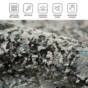 Mystique Hand-knotted Wool Silk Abstract Area Rug with Sculpted Pile for Modern Living Spaces