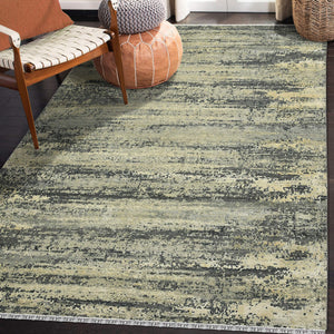 Mystique Hand-knotted Wool Silk Abstract Area Rug Sculpted Pile Living Room