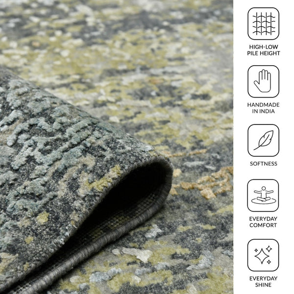 Amer Rugs Mystique Hand-knotted Abstract Wool And Silk Area Rug - A Luxurious, Durable Statement Piece For Any Room Steel Gray Wool, Silk Mys80203