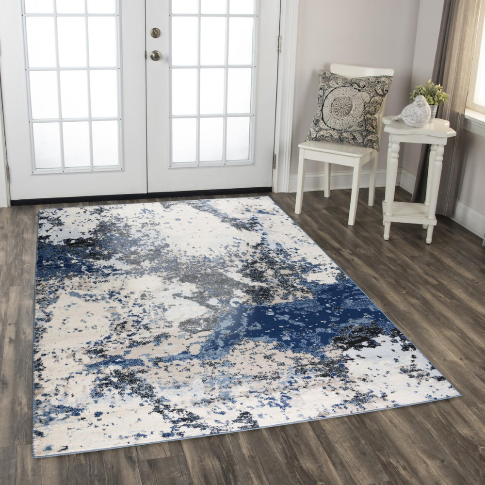 Alora Decor Mystic Blue-On-Blue Contemporary Rug, Power-Loomed Polypropylene, Stain-Resistant Soft Cut Pile For Modern Spaces 5'2" x 7'3" MYTMYT10400096287