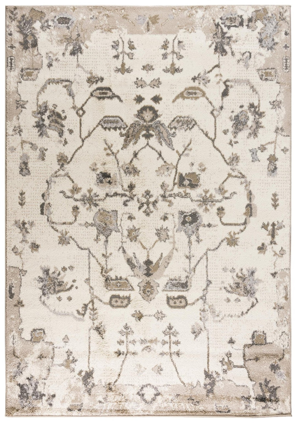 Alora Decor Mystic Vintage-Inspired Beige Rectangle Rug With Distressed Vine Motifs, Durable Power-Loomed Polypropylene Feel 5'2" x 7'3" MYTMYT10700046287