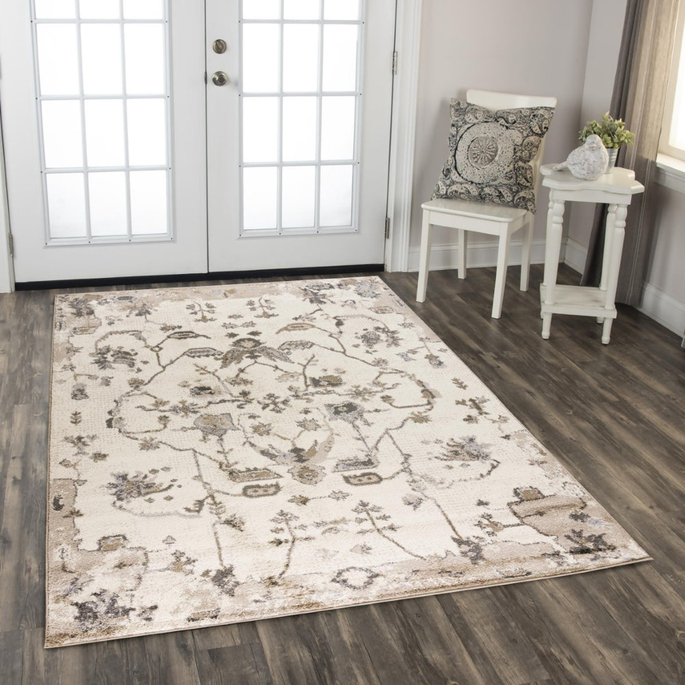 Alora Decor Mystic Vintage-Inspired Beige Rectangle Rug With Distressed Vine Motifs, Durable Power-Loomed Polypropylene Feel 5'2" x 7'3" MYTMYT10700046287
