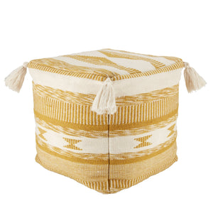 Jaipur Living Jaipur Living Mayven Tribal Geometric Cube Pouf Tasseled Boho Indoor Outdoor Seating POF100498