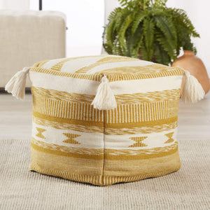 Jaipur Living Jaipur Living Mayven Tribal Geometric Cube Pouf Tasseled Boho Indoor Outdoor Seating POF100498