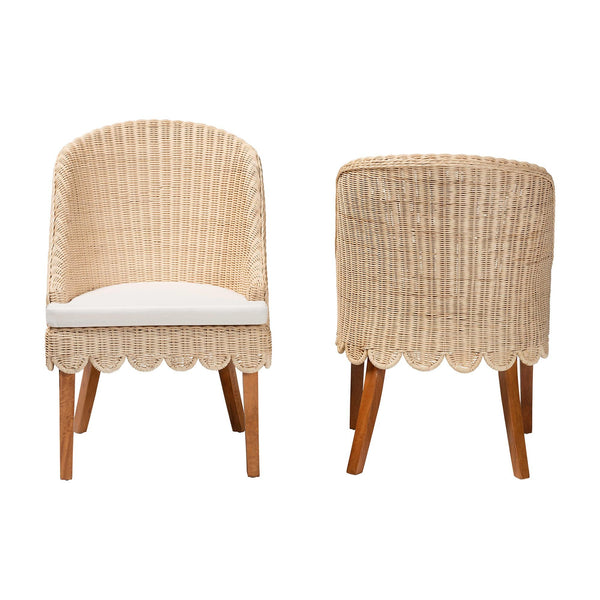 Baxton Studio Rustic Mango Wood Wingback Dining Chair with Rattan Weave and Removable Cushion Mabel-Natural Rattan-Cushion-DC