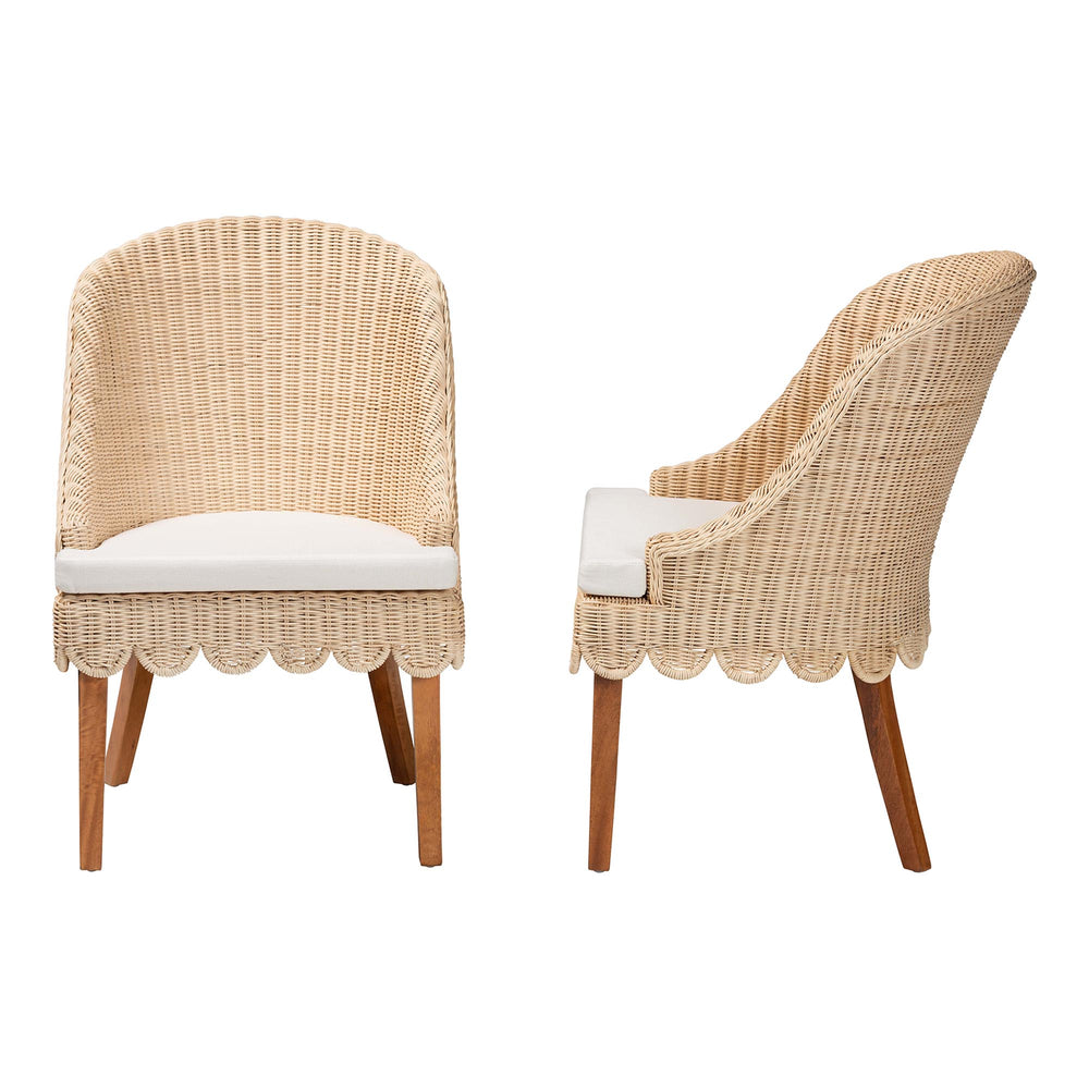 Baxton Studio Rustic Mango Wood Wingback Dining Chair with Rattan Weave and Removable Cushion Mabel-Natural Rattan-Cushion-DC